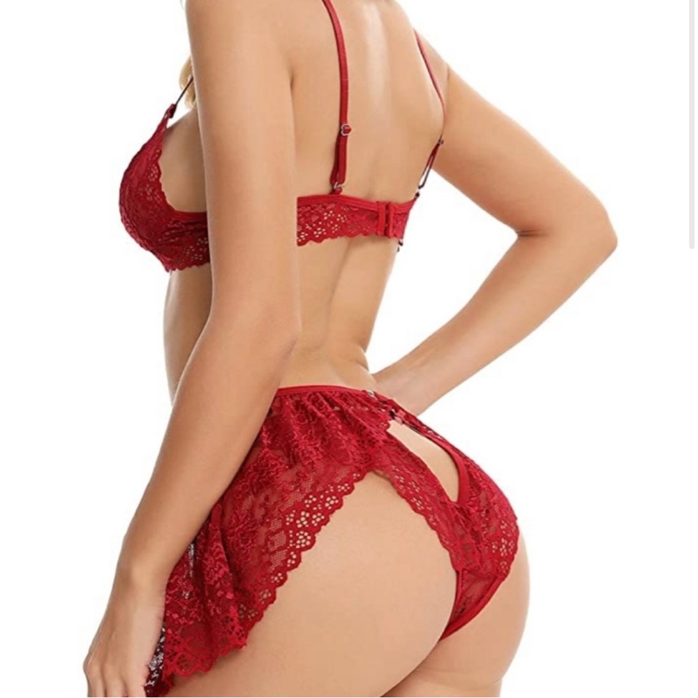 M New 3pc Lingerie bra thong set size M red